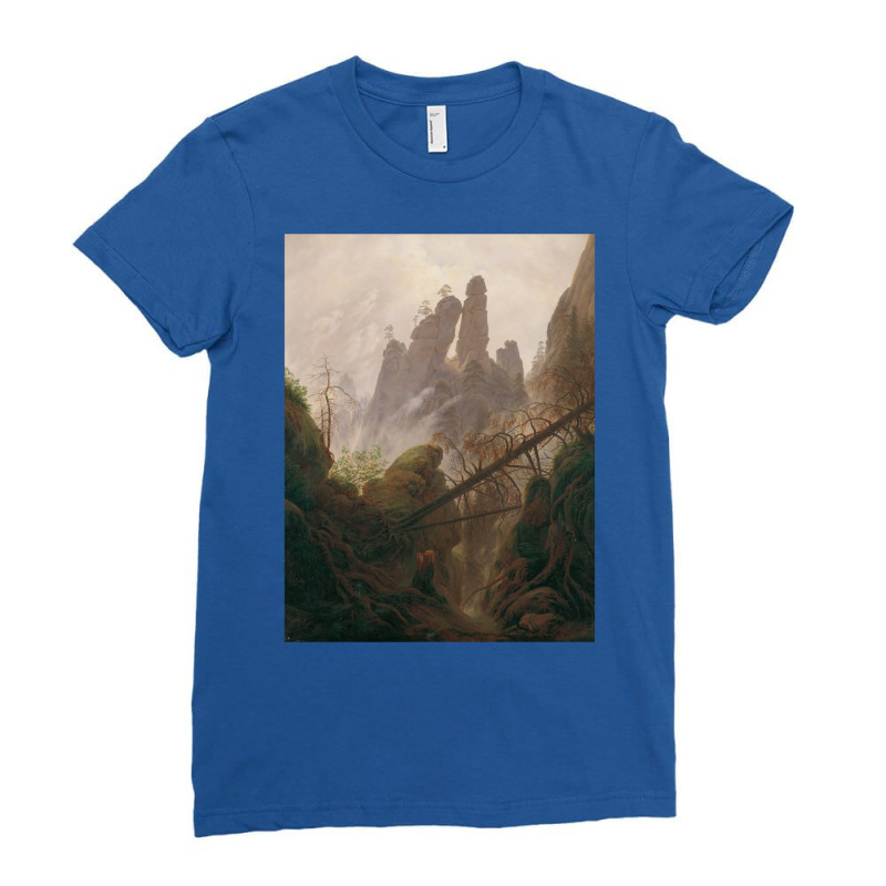 Caspar David Friedrich   Rocky Ravine In The Elbe Ladies Fitted T-Shirt by muttygleberp | Artistshot