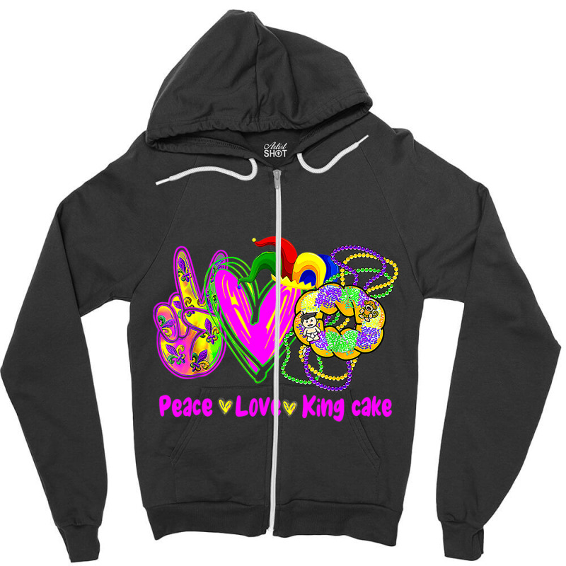 Peace Love King Cake Funny Mardi Gras Festival Par Zipper Hoodie | Artistshot