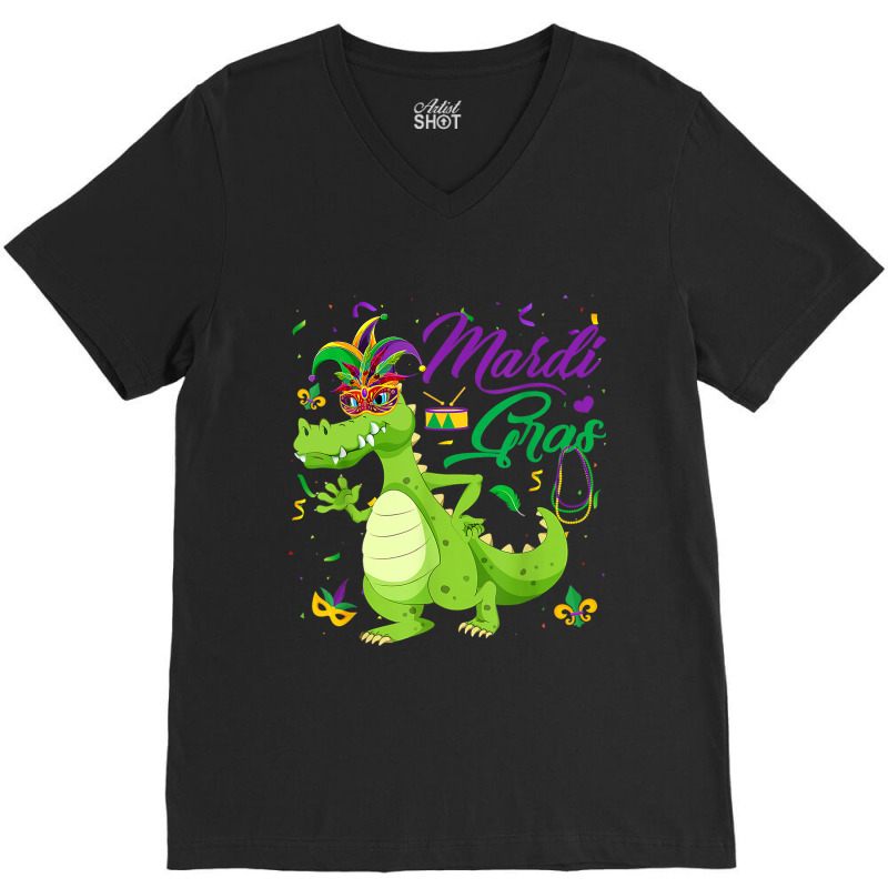 Jester Alligator Beads Mardi Gras Fat Tuesday Para V-Neck Tee by SweetCurl | Artistshot