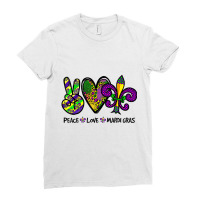 Peace Love King Cake Funny Mardi Gras Party Carniv Ladies Fitted T-shirt | Artistshot