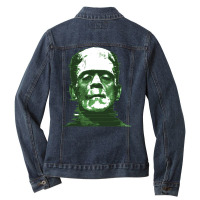 3d Printed Retro Frankenstein Glitch Remix Graphic Ladies Denim Jacket | Artistshot