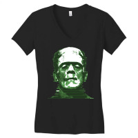 3d Printed Retro Frankenstein Glitch Remix Graphic Women's V-neck T-shirt | Artistshot