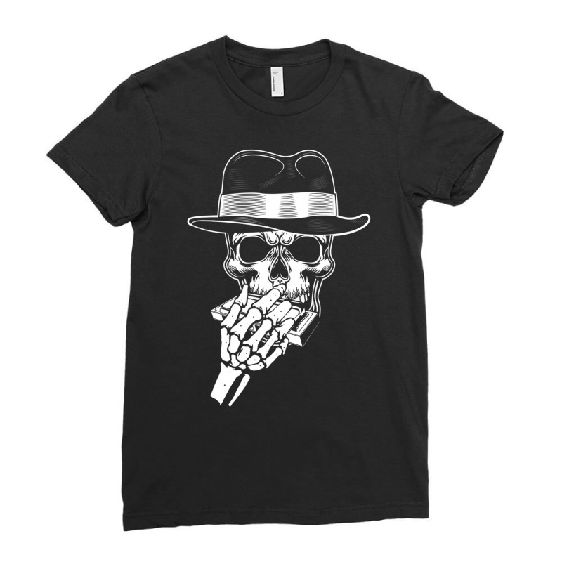 Skeleton Playing Harmonica Blues Musician Mouth Or Ladies Fitted T-Shirt by ewubea | Artistshot