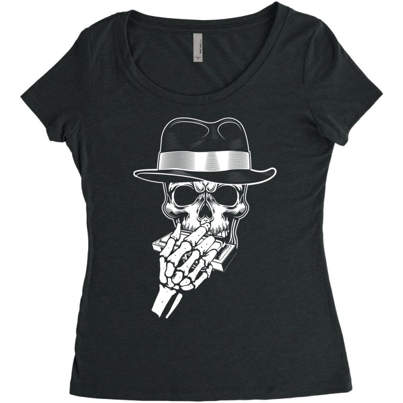 Skeleton Playing Harmonica Blues Musician Mouth Or Women's Triblend Scoop T-shirt by ewubea | Artistshot