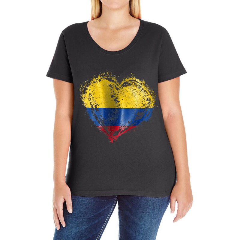 Hispanic Heritage Colombia Flag Heartbeat Colombia Ladies Curvy T-Shirt by imelde | Artistshot