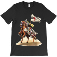 Knights Templar On A Horse Flag Deus Vult Crusader T-shirt | Artistshot