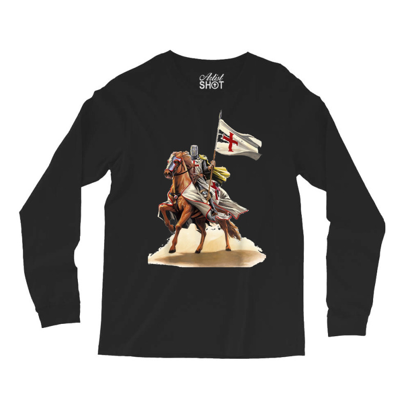 Knights Templar On A Horse Flag Deus Vult Crusader Long Sleeve Shirts | Artistshot