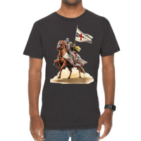 Knights Templar On A Horse Flag Deus Vult Crusader Vintage T-shirt | Artistshot