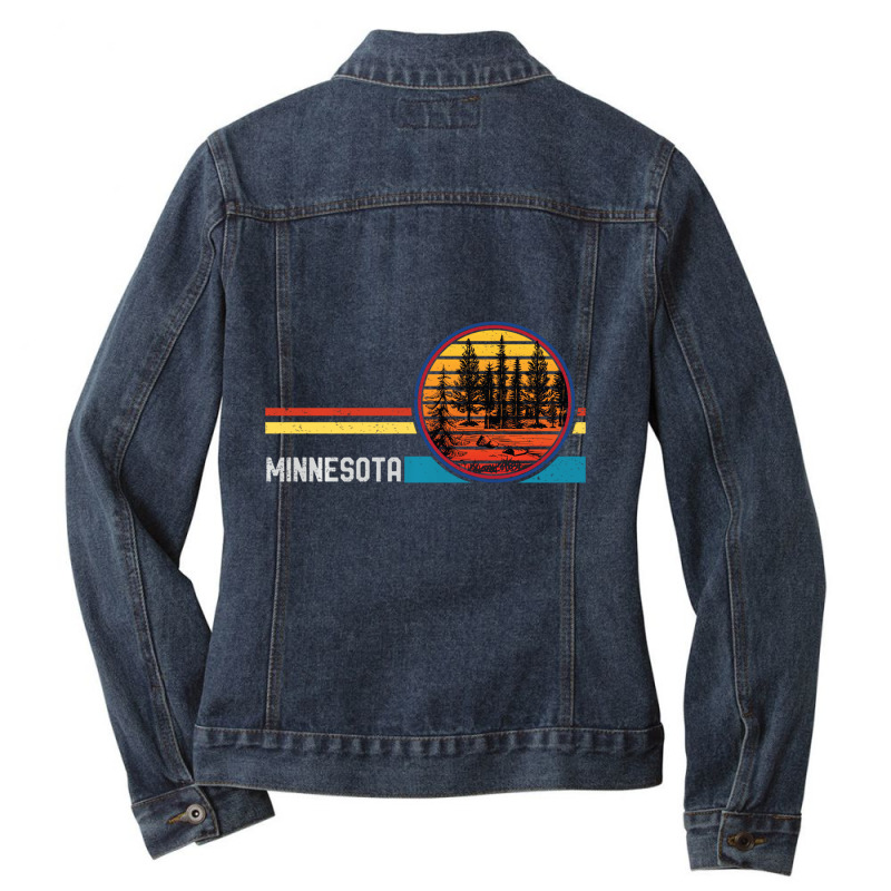 Retro Vintage Minnesota Mn 80s Lake Forest Mountai Ladies Denim Jacket by saterseim | Artistshot