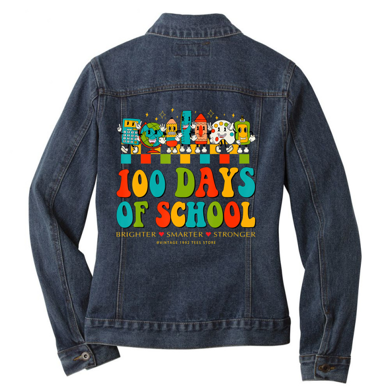 Happy 100th Day Of School Teachers Brighter Smarte Ladies Denim Jacket by mauthe | Artistshot