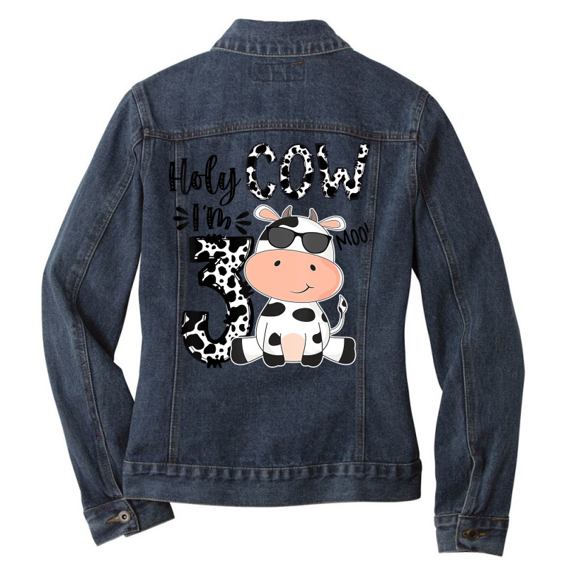 Holy Cow I'm 3 Birthday Boy 3rd Cow Farm Animals B Ladies Denim Jacket by mogakino | Artistshot