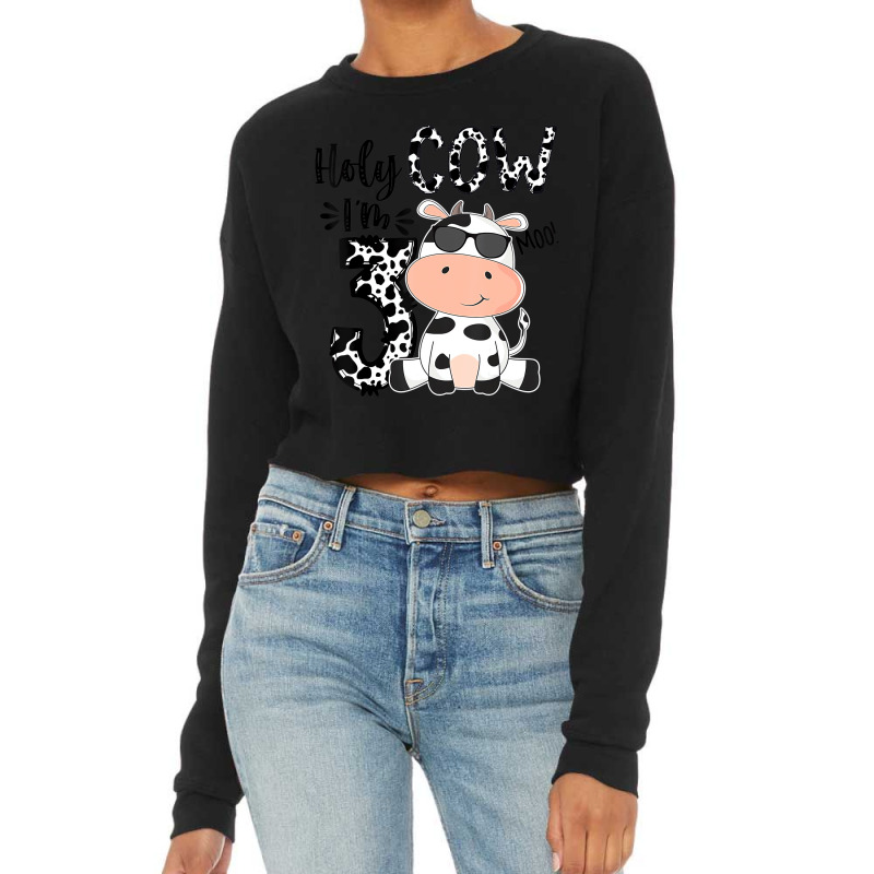 Holy Cow I'm 3 Birthday Boy 3rd Cow Farm Animals B Cropped Sweater by mogakino | Artistshot