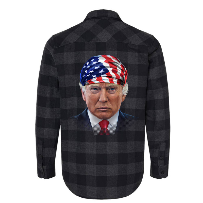 President Donald Trump In Flag Of Usa Head Wrap Shirts Flannel Shirt | Artistshot