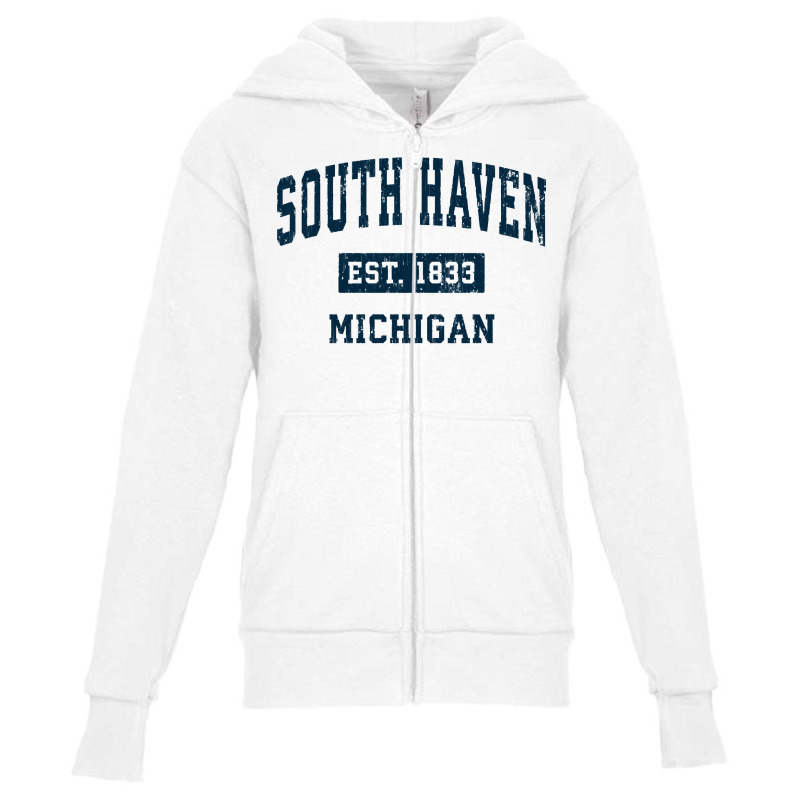 South Haven Michigan Mi Vintage Sports Design Navy Youth Zipper Hoodie | Artistshot