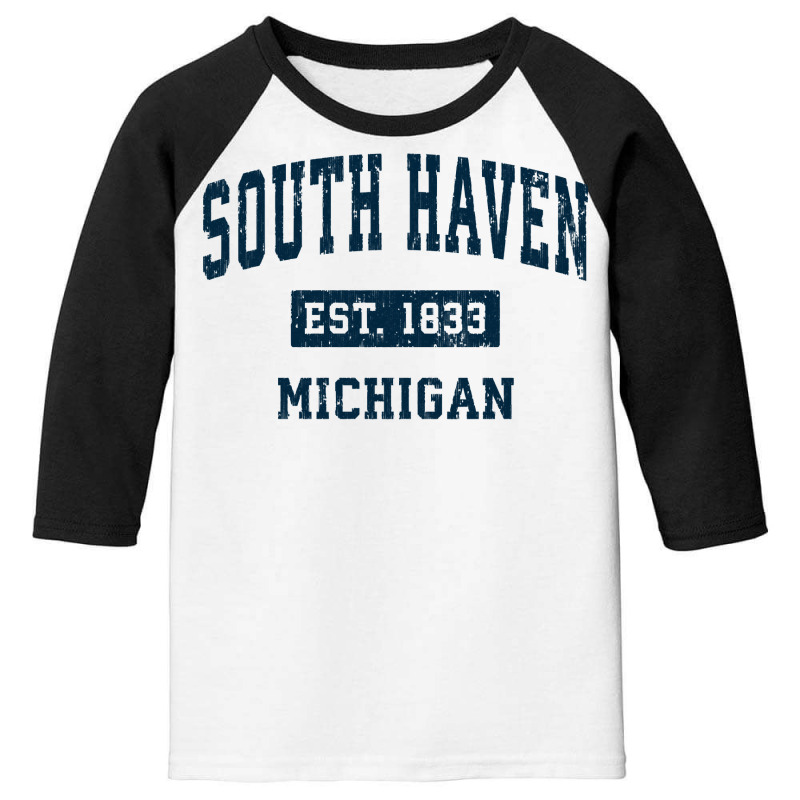 South Haven Michigan Mi Vintage Sports Design Navy Youth 3/4 Sleeve | Artistshot