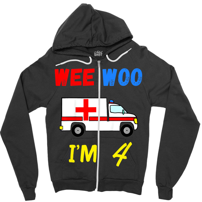 Kids Ambulance 4 Years Old 4th Birthday Emergency Zipper Hoodie | Artistshot