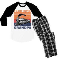 Train Lovin' Grandpa Model Railroad Train T Shirt Men's 3/4 Sleeve Pajama Set | Artistshot