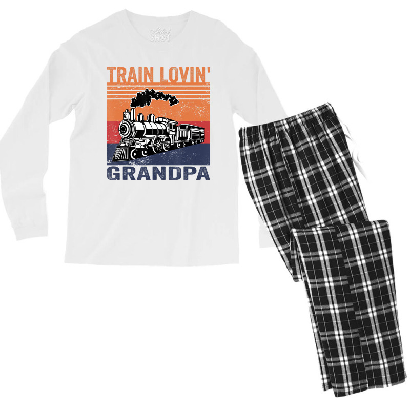 Train Lovin' Grandpa Model Railroad Train T Shirt Men's Long Sleeve Pajama Set | Artistshot