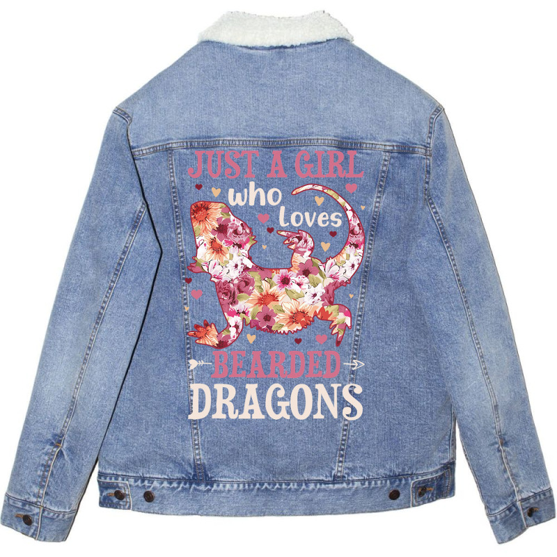 Bearded Dragon Just A Girl Who Loves Lizard Flower Unisex Sherpa-Lined Denim Jacket by kerrmanthez | Artistshot