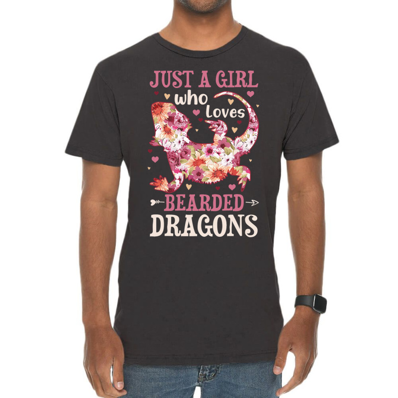 Bearded Dragon Just A Girl Who Loves Lizard Flower Vintage T-Shirt by kerrmanthez | Artistshot