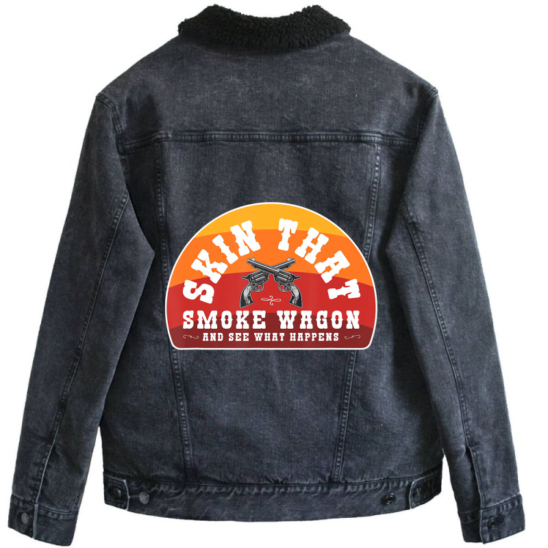 Skin That Smoke Wagon Retro Desert Sunset Western Unisex Sherpa-lined Denim Jacket | Artistshot