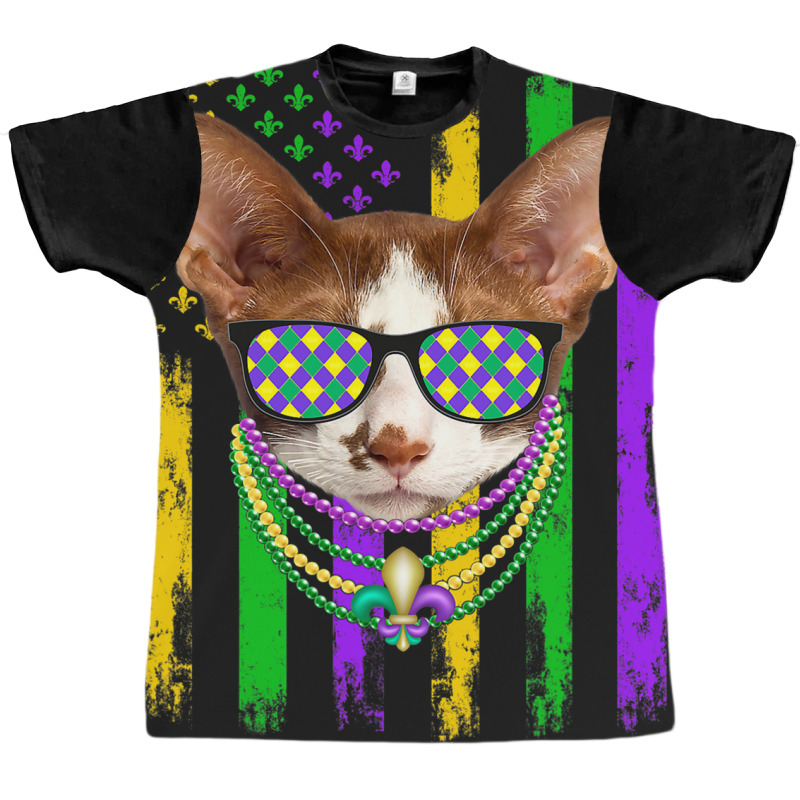 Cute Oriental Cat Lover American Flag Mardi Gras Graphic T-shirt | Artistshot