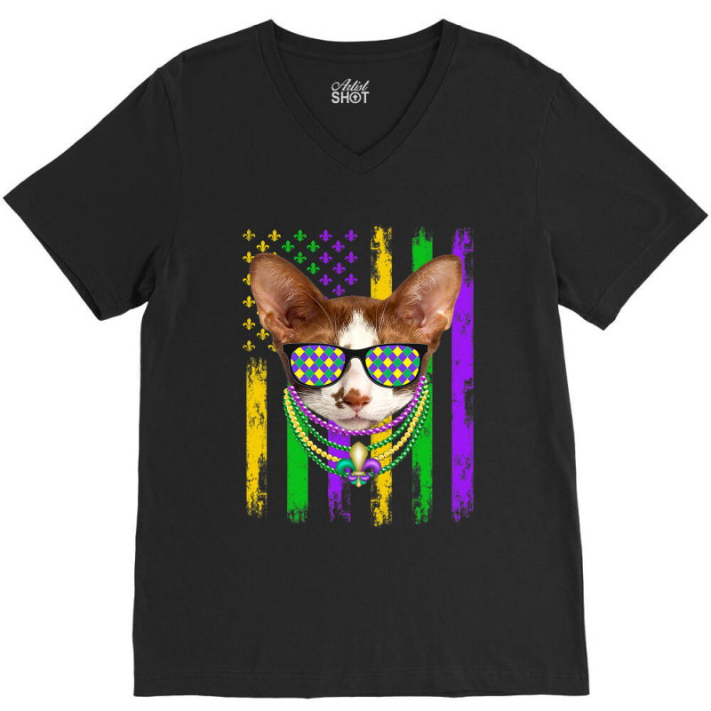 Cute Oriental Cat Lover American Flag Mardi Gras V-neck Tee | Artistshot