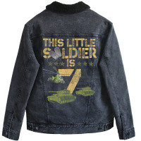 7 Year Old Soldier Birthday Boy 7th Birthday Kids Unisex Sherpa-lined Denim Jacket | Artistshot