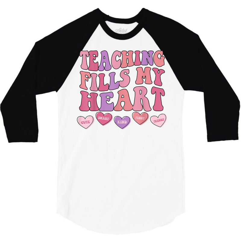 Teaching Fills My Heart Retro Groovy Teacher Valen 3/4 Sleeve Shirt | Artistshot