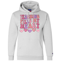 Teaching Fills My Heart Retro Groovy Teacher Valen Champion Hoodie | Artistshot