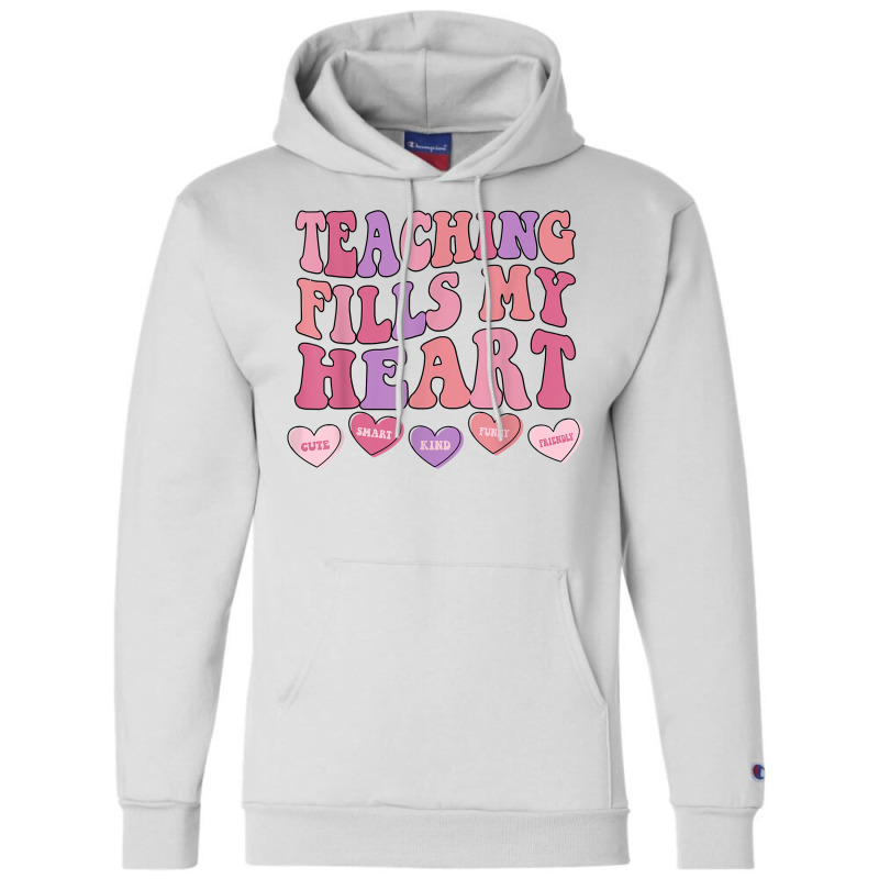 Teaching Fills My Heart Retro Groovy Teacher Valen Champion Hoodie | Artistshot