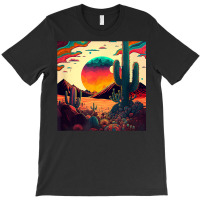 Trippy Desert Landscape Psychedelic Scene Cactus M T-shirt | Artistshot