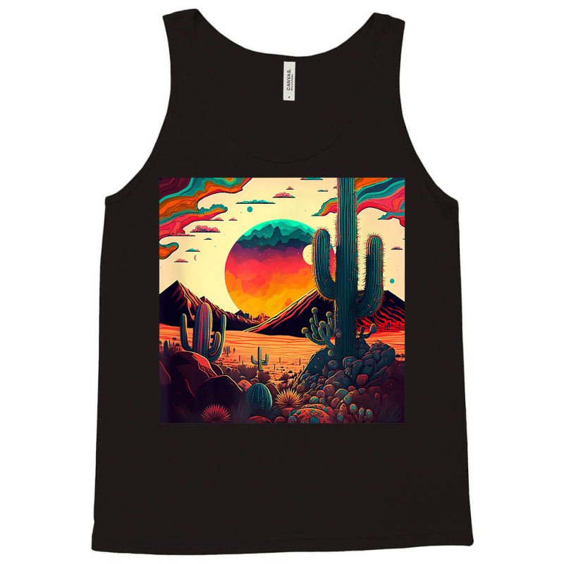 Trippy Desert Landscape Psychedelic Scene Cactus M Tank Top | Artistshot