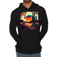 Trippy Desert Landscape Psychedelic Scene Cactus M Lightweight Hoodie | Artistshot