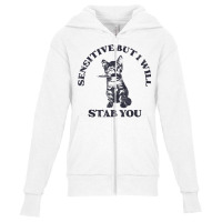 Sensitive But I Will Stab You Funny Cat Horror T S Youth Zipper Hoodie | Artistshot