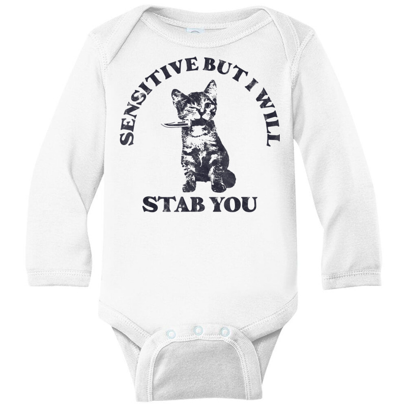 Sensitive But I Will Stab You Funny Cat Horror T S Long Sleeve Baby Bodysuit by hiett | Artistshot