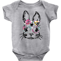 Cute Bunny Face Floral Glasses Headband Happy East Baby Bodysuit | Artistshot