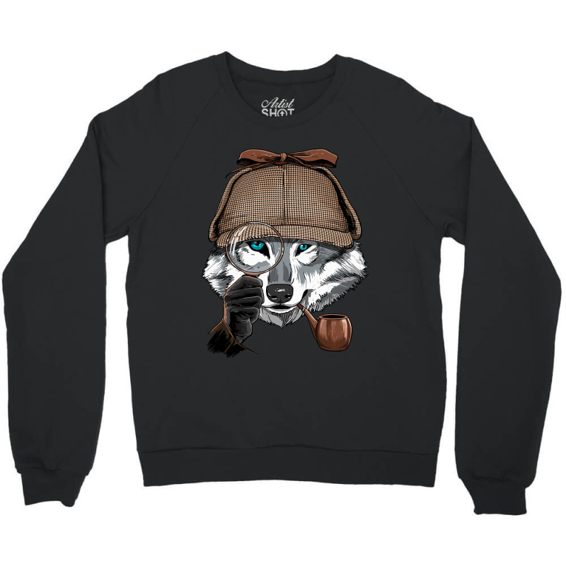 Detective Gray Wolf Spy Investigator Wildlife Wolf Crewneck Sweatshirt by JESSICAMARTINA | Artistshot