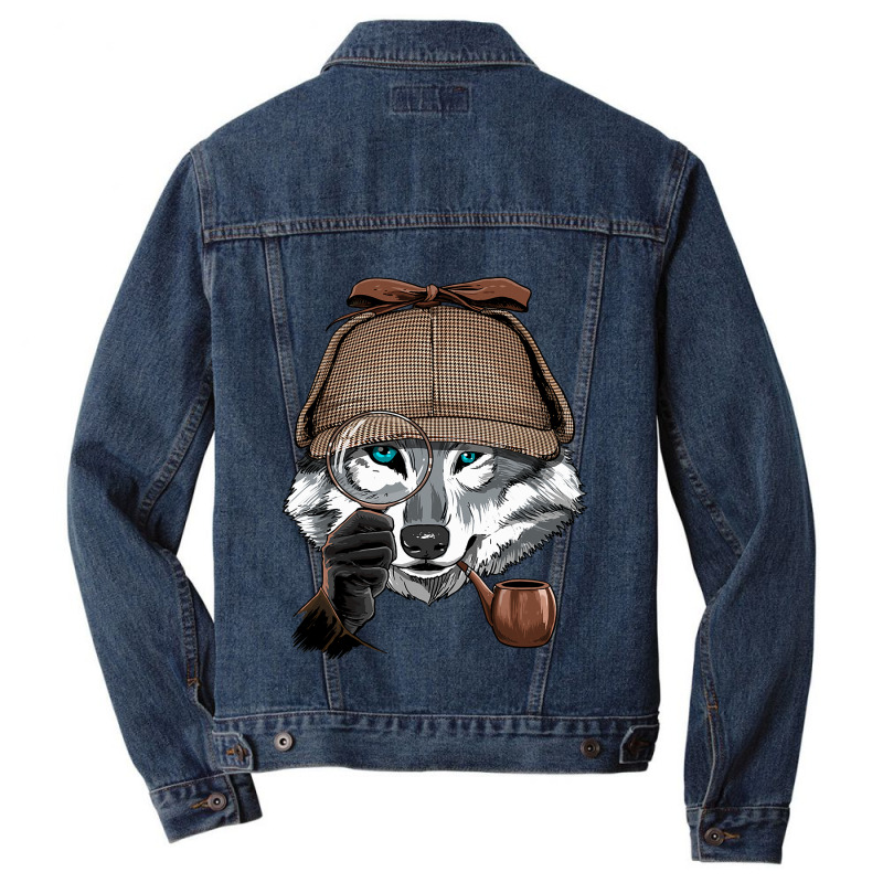 Detective Gray Wolf Spy Investigator Wildlife Wolf Men Denim Jacket by JESSICAMARTINA | Artistshot