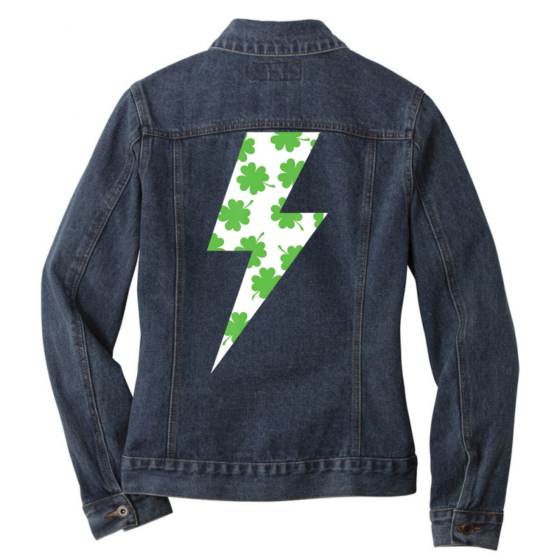 Lucky Clover Lightning Bolt Patrick Day Shirt T Sh Ladies Denim Jacket by bettincam | Artistshot