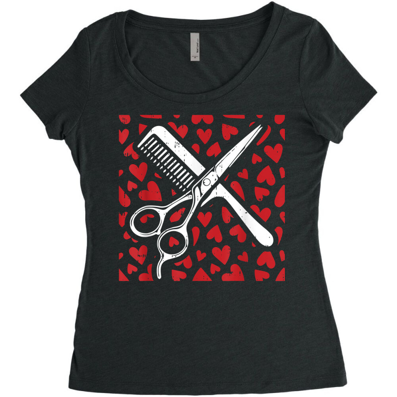 Scissor Comb Hearts Valentines Day Hair Stylist Dr Women's Triblend Scoop T-shirt by hiett | Artistshot