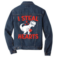 Kids Valentines Day I Steal Hearts Love Trex Dino Men Denim Jacket | Artistshot