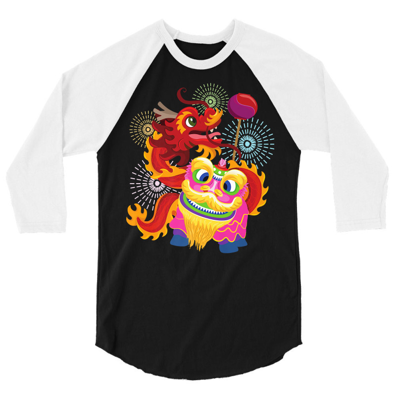 Happy Chinese New Year 2023 Lion Dragon Dance Luna 3/4 Sleeve Shirt by hiett | Artistshot