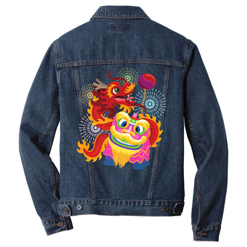 Happy Chinese New Year 2023 Lion Dragon Dance Luna Men Denim Jacket by hiett | Artistshot