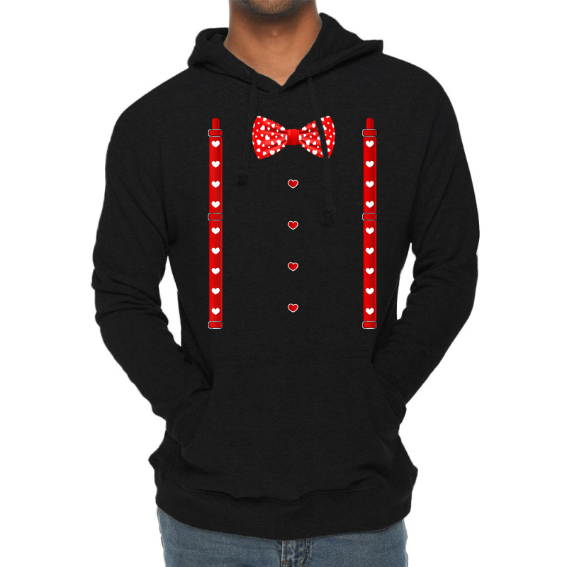 Red Hearts Bow Tie Suspenders Valentines Day Costu Lightweight Hoodie | Artistshot