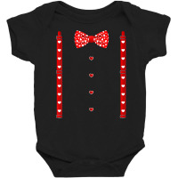 Red Hearts Bow Tie Suspenders Valentines Day Costu Baby Bodysuit | Artistshot