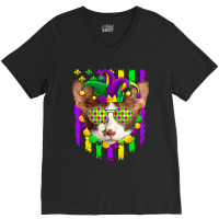 American Flag Mardi Gras Cute Oriental Cat Lover V-neck Tee | Artistshot