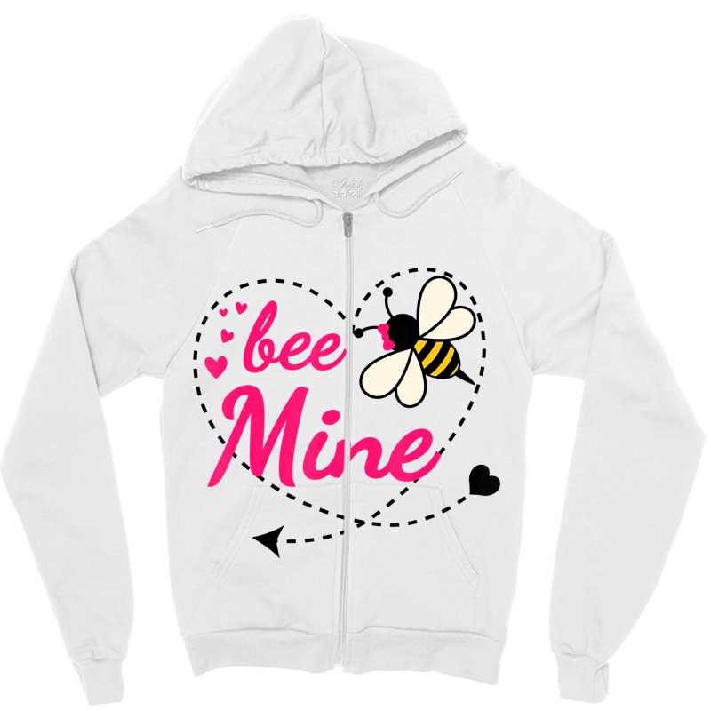 Bee Mine Pink Heart And Honey Bee Valentines Day T Zipper Hoodie | Artistshot