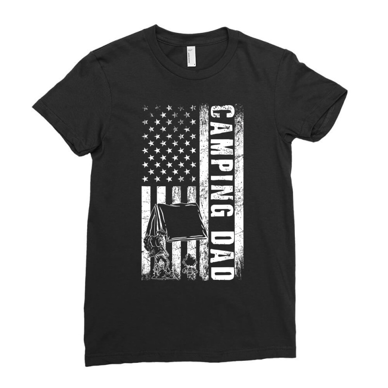 Camping Dad Usa Flag Camper Daddy Father's Day T S Ladies Fitted T-Shirt by ervanm | Artistshot