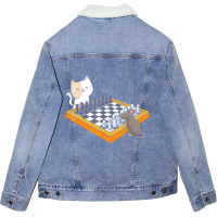 Cat Owner Chess Board Grandmaster Board Game Chess Unisex Sherpa-lined Denim Jacket | Artistshot